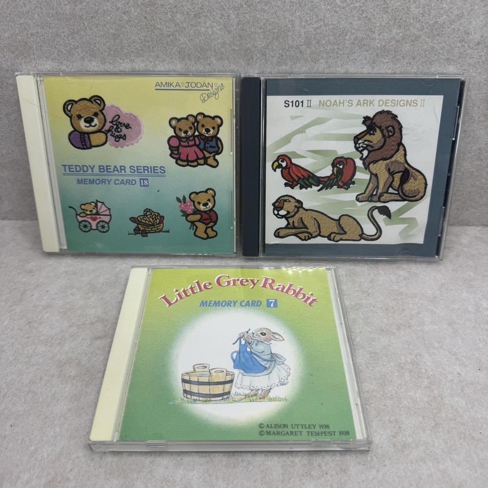 Janome Embroidery Memory Cards Teddy Bear Noah's Ark Little Grey Rabbit VTG 90's